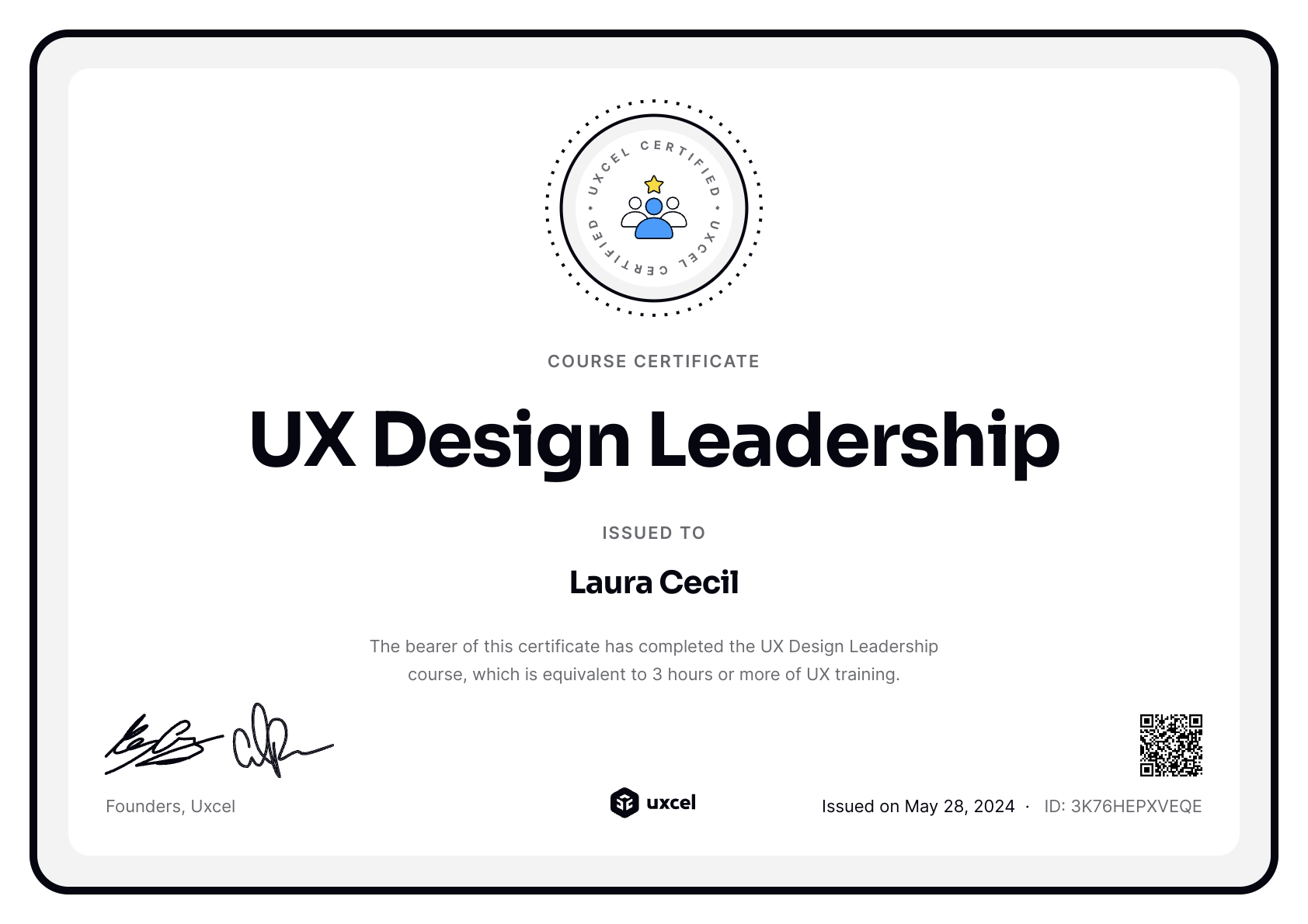 Laura Cecil's certificate